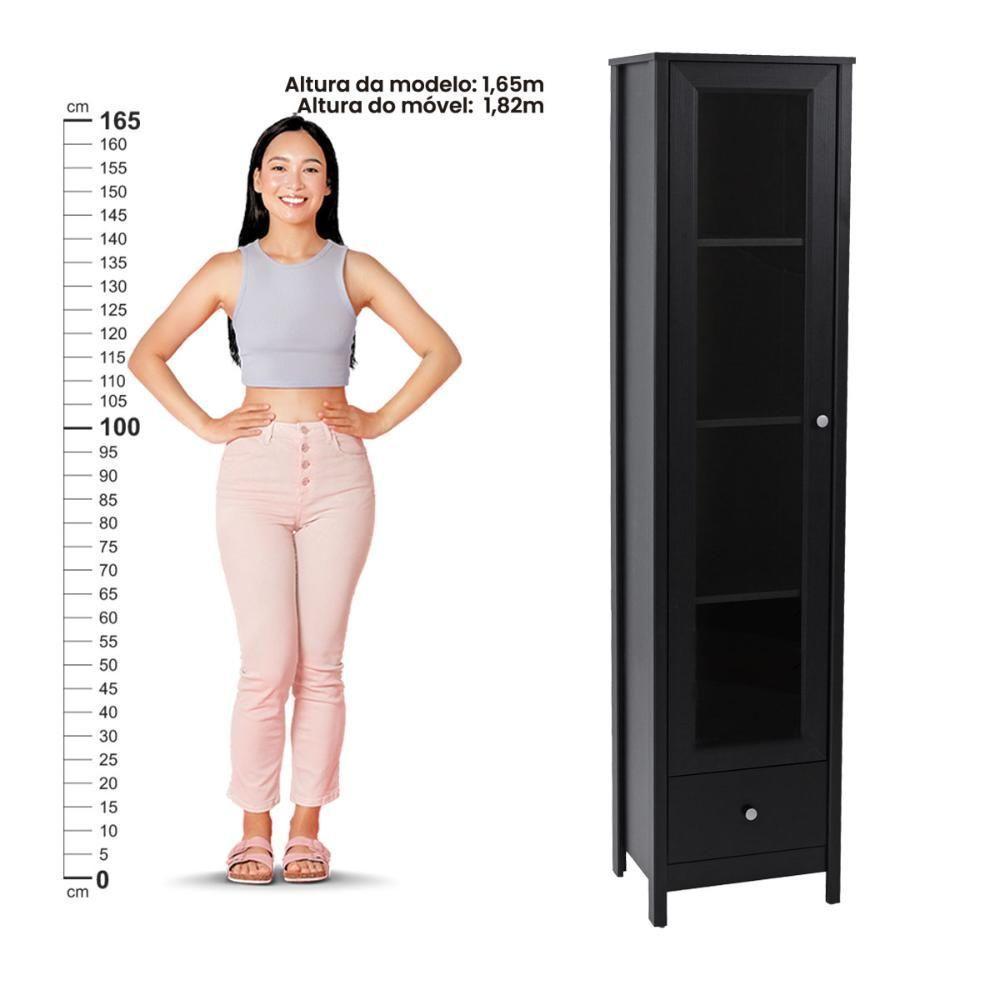 Cristaleira + Aparador Ditália + Kit Luz E-962 + R-626 Preto - 6