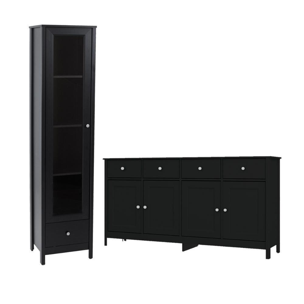 Cristaleira + Aparador Buffet Ditália E-962 + R-626 Preto - 1