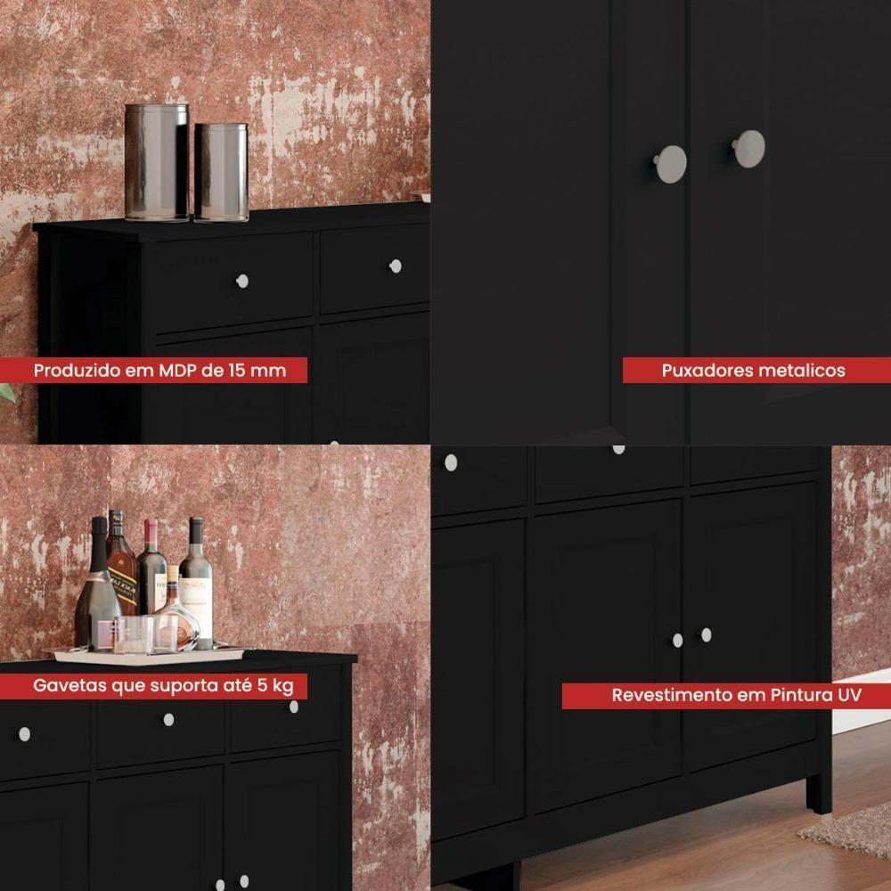 Cristaleira + Aparador Buffet Ditália E-962 + R-626 Preto - 8
