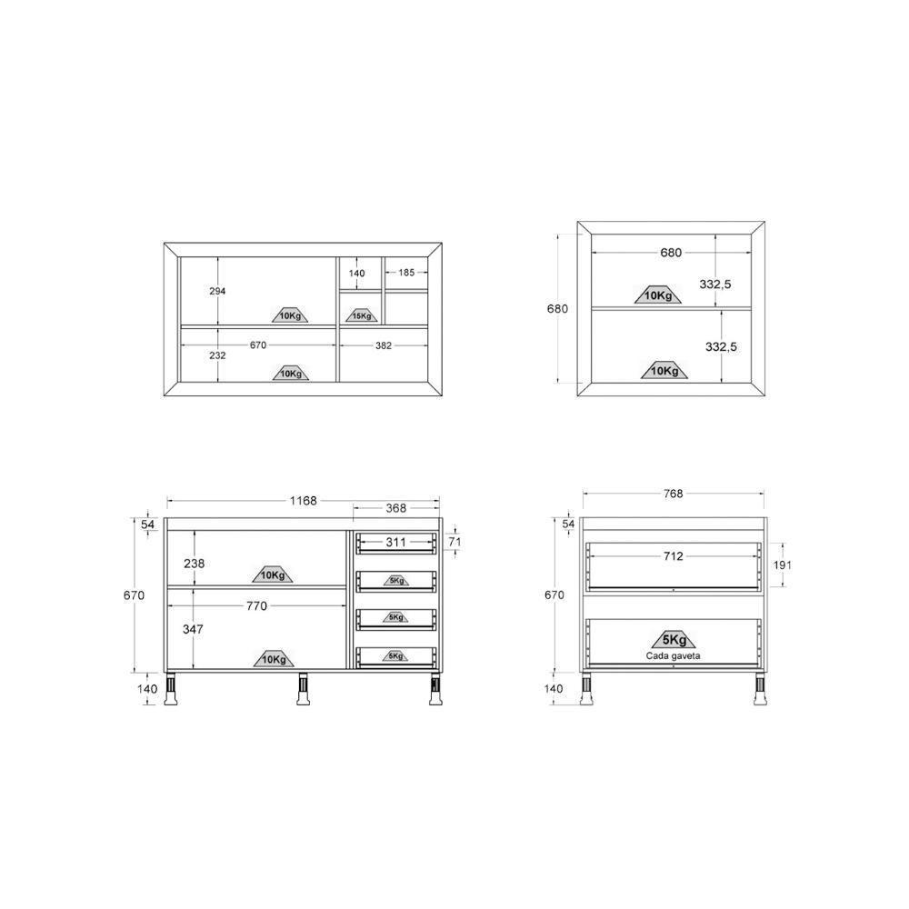 Cozinha Ditália Aspen Sem Tampo Sem Pia Carvalho Branco A58 - 5