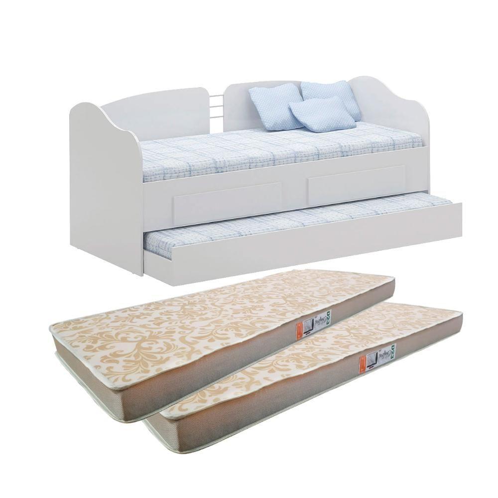 Sofá Cama Solteiro Com Colchões Ditália Cama Auxiliar Cm-08 Branco - 1