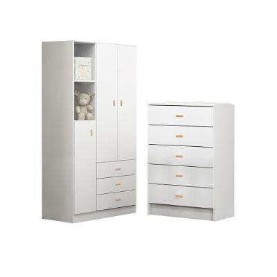 Conjunto Guarda Roupa e Cômoda 3 Portas Batente 8 Gavetas Branco MDP