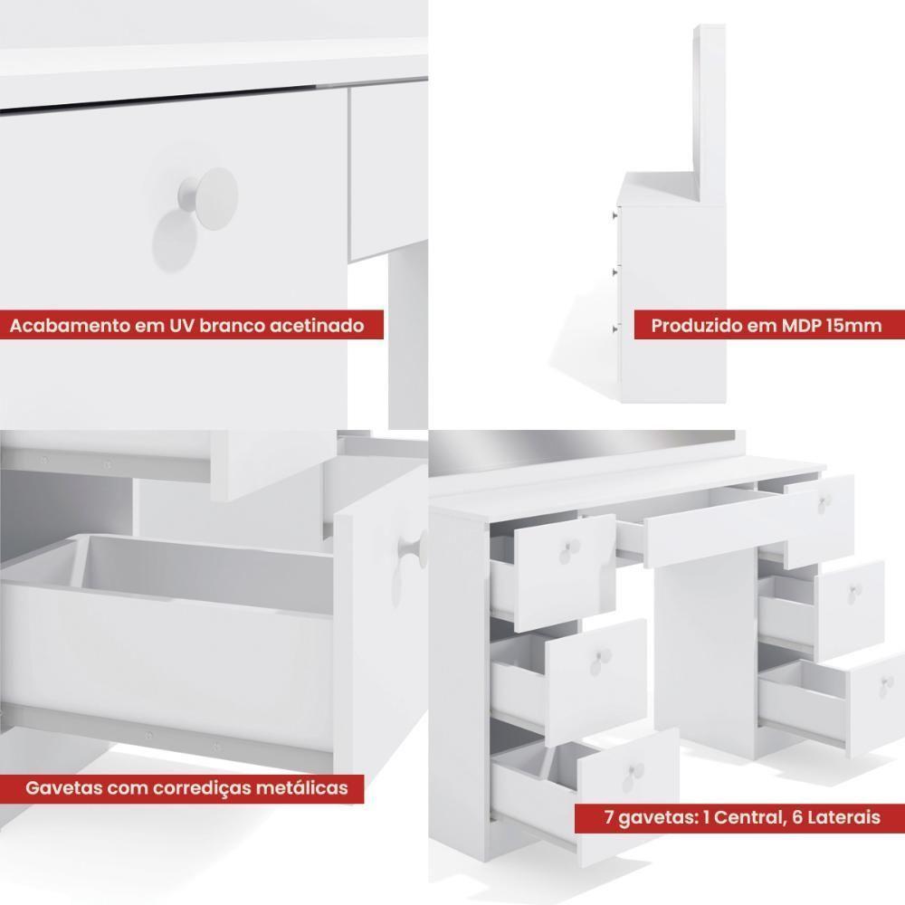 Penteadeira Ditália 7 Gavetas Pe-80 Branco Uv Acetinado - 8