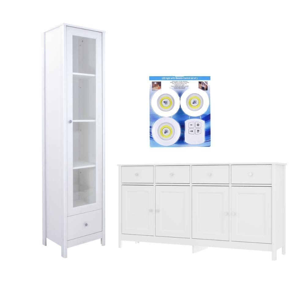 Cristaleira + Aparador Ditália + Kit Luz E-962 + R-626 Branco - 1