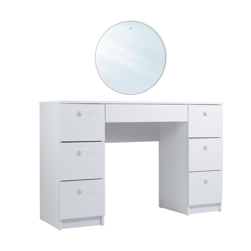 Penteadeira Ditália 7 Gavetas Com Espelho Redondo Pe-100 Branco - 1