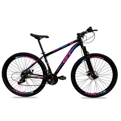 Bicicleta Aro 29 Alumínio Freio a Disco 24 Marchas Alavanca Quadro21 Azul e Rosa