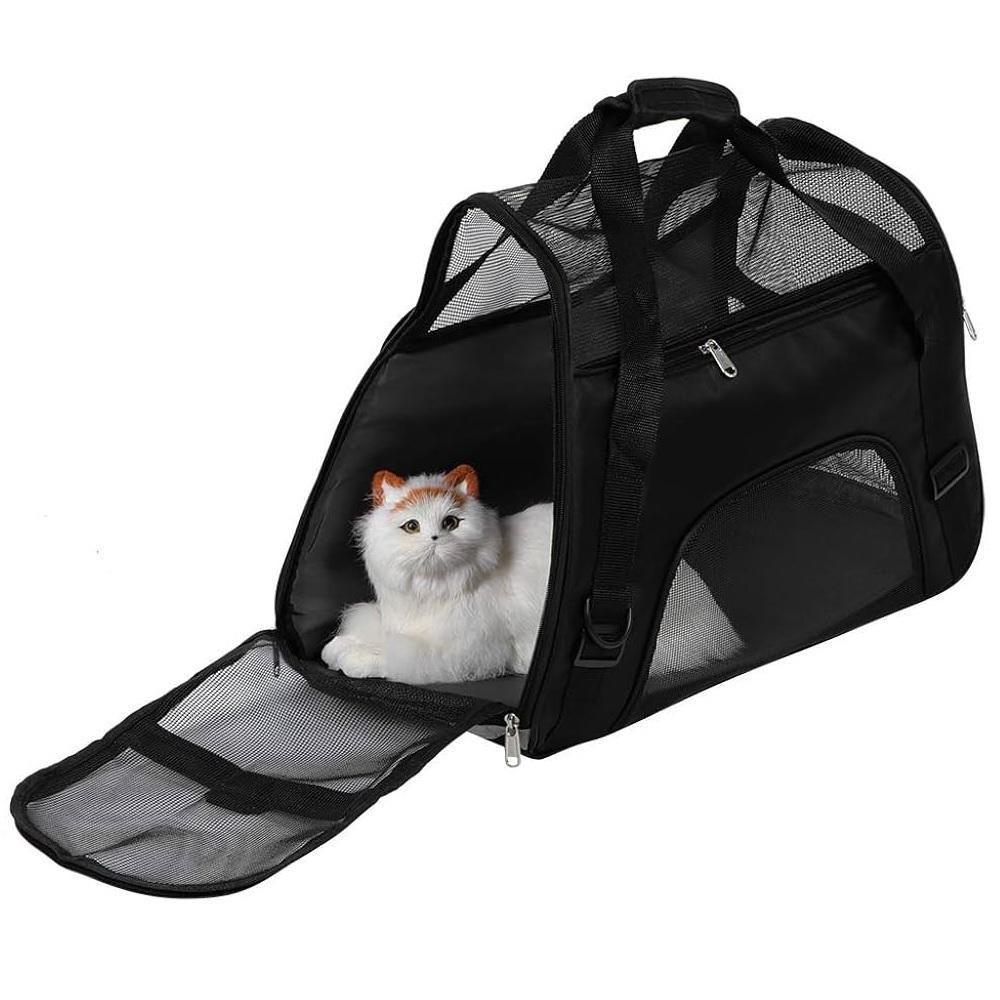 Mochila Pet Bolsa Transporte Cachorro Gato Canguru Caes Dobravel Mala Viagem Aviao Carro Preta - 2