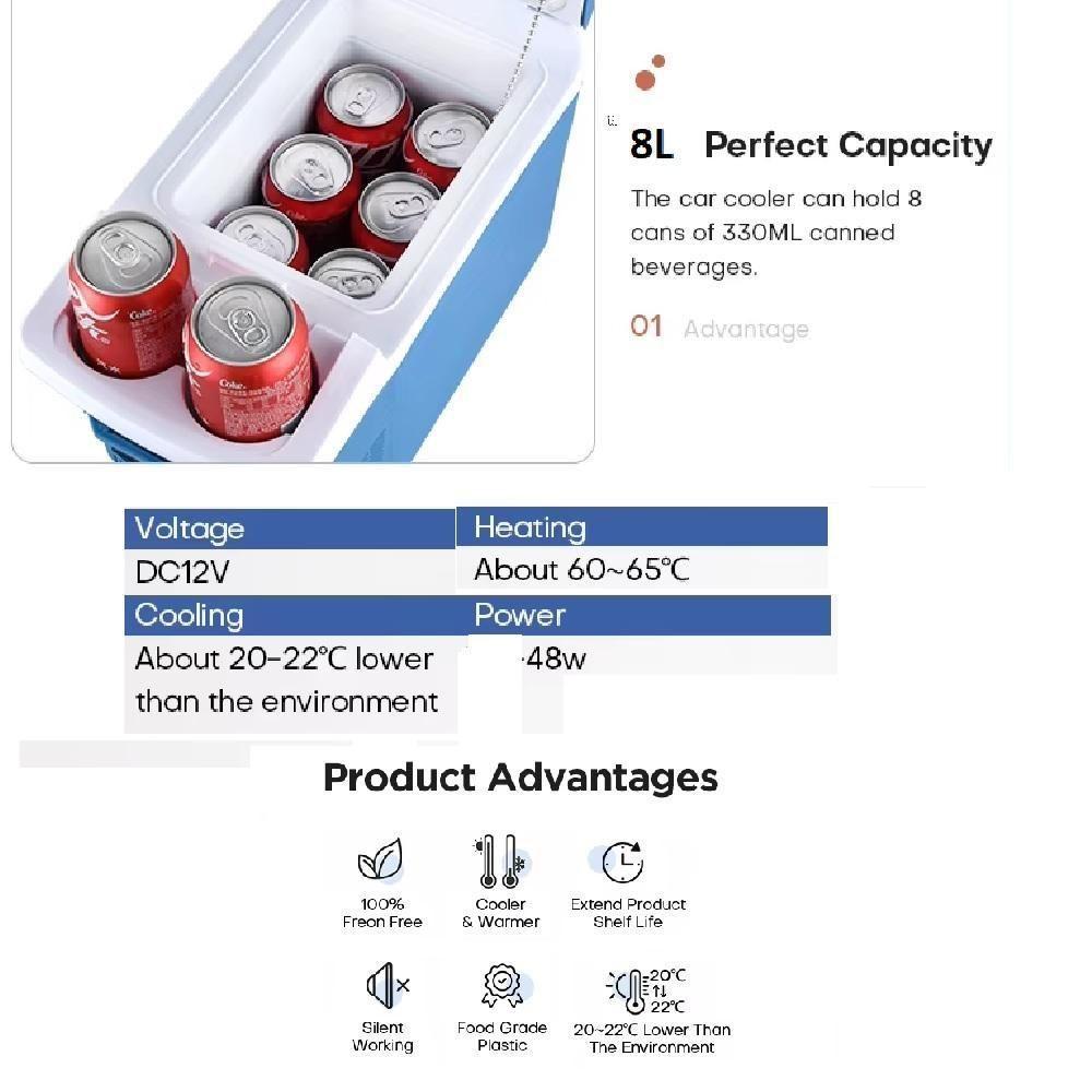 Geladeira Portatil 8L Refrigerador Aquecedor Mini Cooler 2 Em 1 Frigobar Viagem Praia Carro 12V - 6