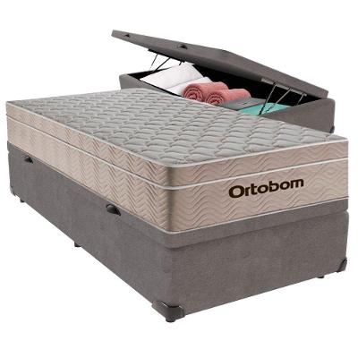 Cama Baú Solteiro Cinza+colchão Airtech Molas Ortobom