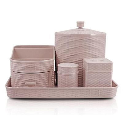 Kit De Organização Com 5 Peças Rattan Jacki Design Rosa
