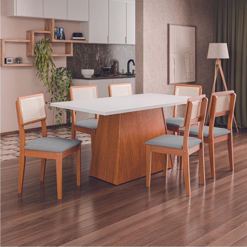 Conjunto Sala De Jantar Mesa 1,60m Trento 6 Cadeiras Santiago Dobuê Madeirado / Cinza - 6
