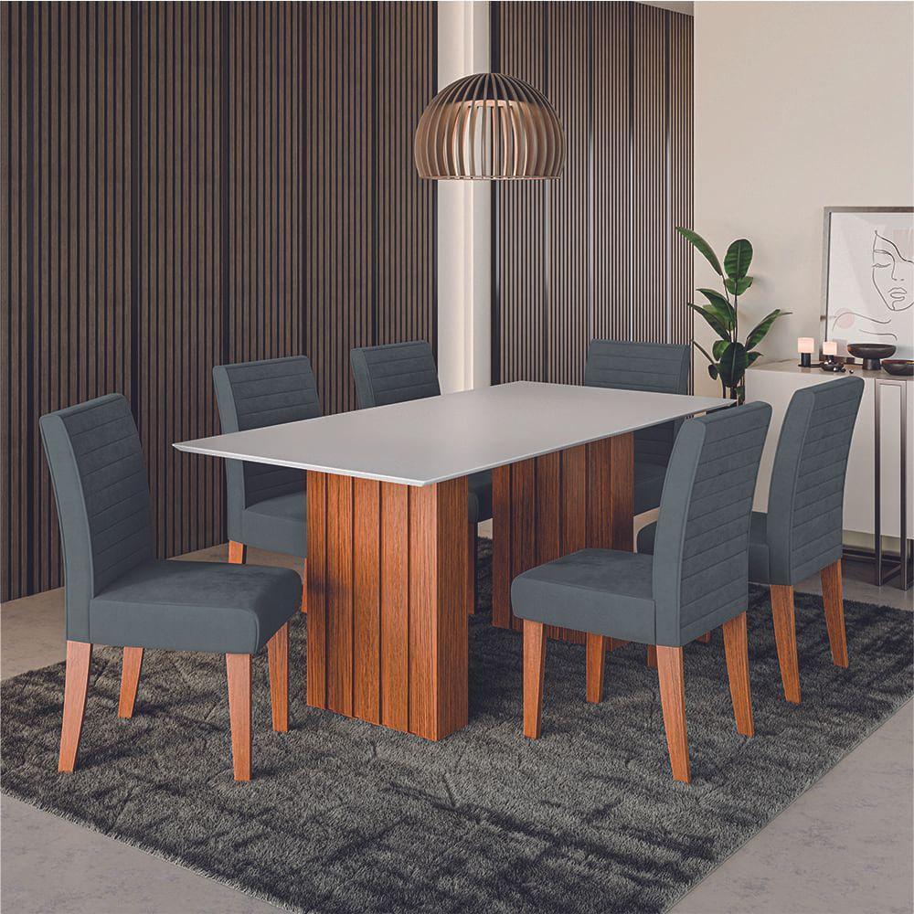Conjunto De Mesa Sala De Jantar Ripada Santiago 1,80m 6 Cadeiras Creta Dobuê Madeirado Grafite - 2