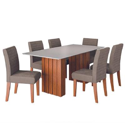Conjunto De Mesa Sala De Jantar Ripada Santiago 1,80m 6 Cadeiras Creta Dobuê Madeirado Mascavo