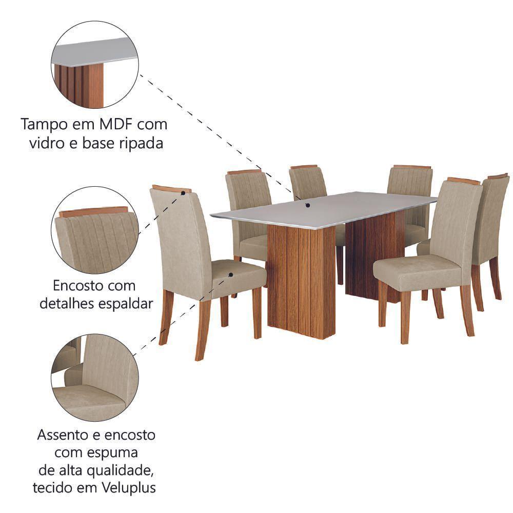 Conjunto De Mesa Sala De Jantar Ripada Santiago 1,80m 6 Cadeiras Grécia Dobuê Madeirado / Bege - 4