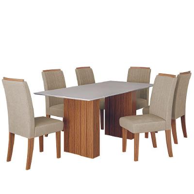Conjunto De Mesa Sala De Jantar Ripada Santiago 1,80m 6 Cadeiras Grécia Dobuê Madeirado / Bege