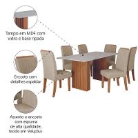 Conjunto De Mesa Sala De Jantar Ripada Santiago 1,80m 6 Cadeiras Grécia Dobuê Madeirado / Bege