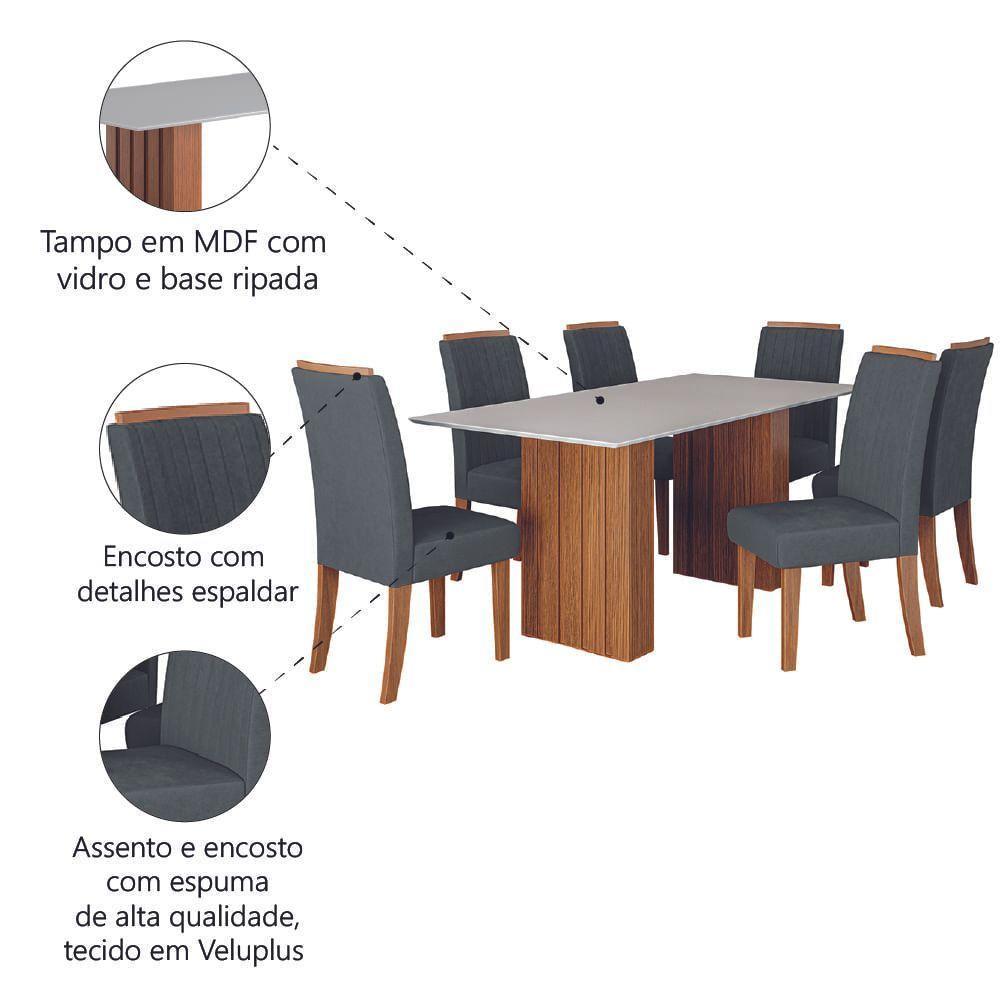 Conjunto De Mesa Sala De Jantar Ripada Santiago 1,80m 6 Cadeiras Grécia Dobuê Madeirado Grafite - 5