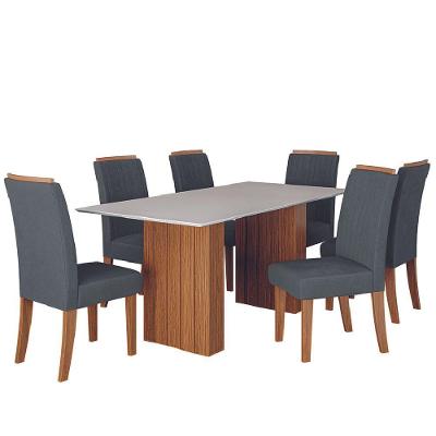 Conjunto De Mesa Sala De Jantar Ripada Santiago 1,80m 6 Cadeiras Grécia Dobuê Madeirado Grafite