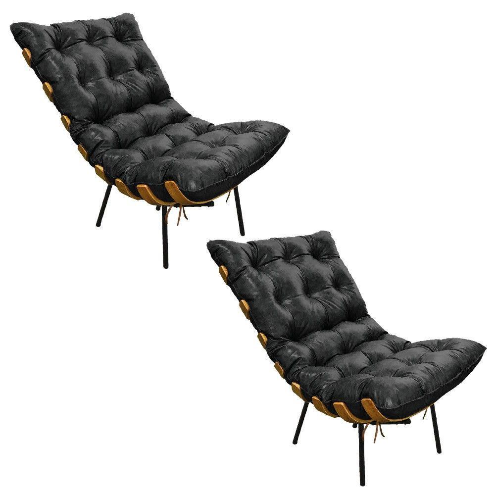 Kit 02 Poltronas Costela Corano Base de Metal D´rossi Preto - 1