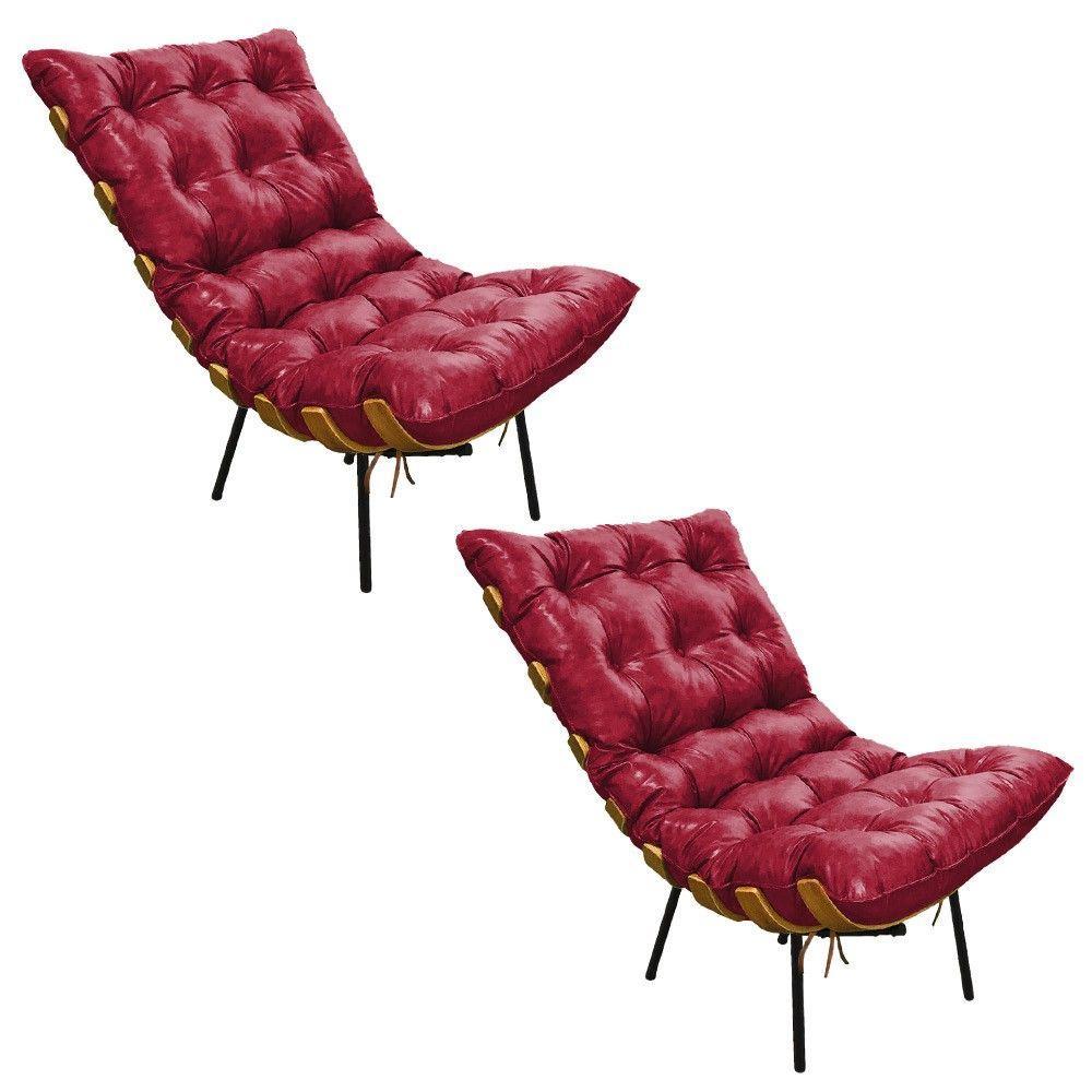 Kit 02 Poltronas Costela Corano Base Metal D´rossi Vermelho - 1