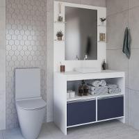 Conjunto Gabinete E Espelheira Plena Max 80cm Branco Azul - 1