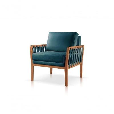 Poltrona Perla Veludo Azul Decorativa Sala Estar Confort