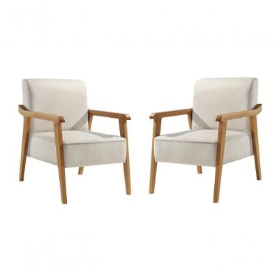 Kit 2 Poltronas Amora Linho Off-white Confort Sala