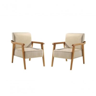 Kit 2 Poltronas Amora Linho Bege Claro Confort Sala