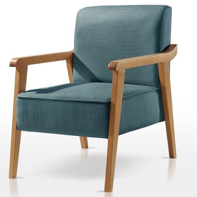 Poltrona Amora Linho Azul Decorativa Sala Estar Confort