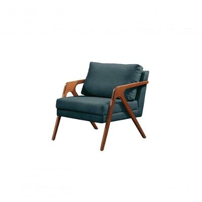 Poltrona França Suede Azul Sala Estar Design Moderno Confort
