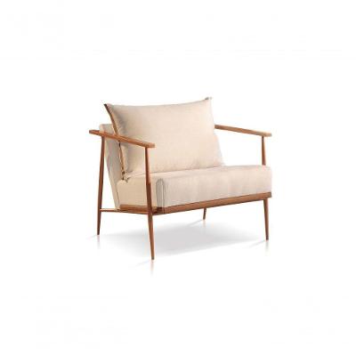 Poltrona Mari Linho Bege Claro Base Cobre Confort Sala