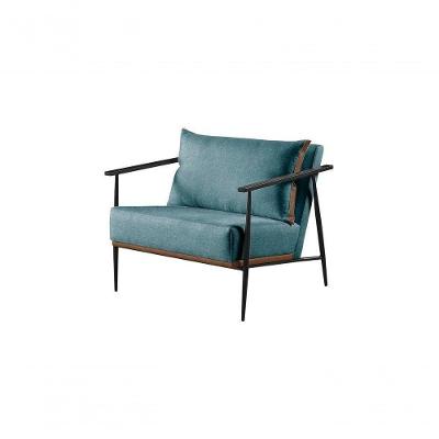 Poltrona Mari Linho Azul Base Cobre Confort Sala