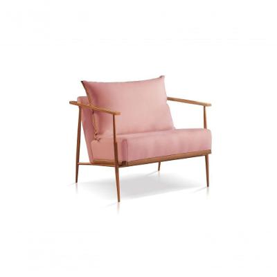 Poltrona Mari Linho Tijolo Base Cobre Confort Sala