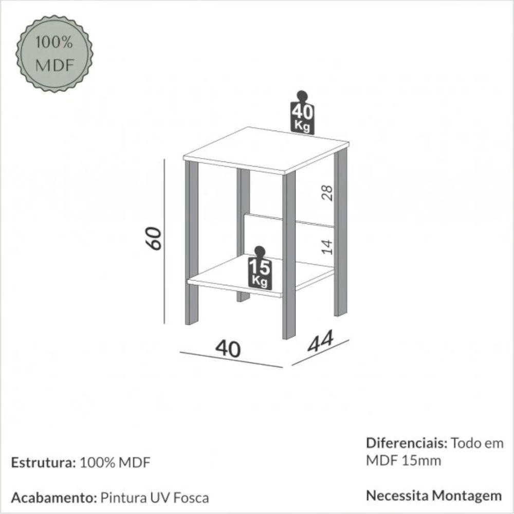 Mesa Auxiliar Em Mdf 40x44x60 Cm Branco Freijó Dalla Costa F14 - 3