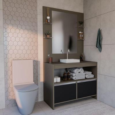 Conjunto Gabinete E Espelheira Plena Max 100cm Bronze Preto
