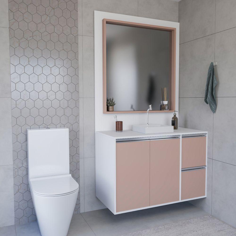 Conjunto Gabinete E Espelheira Plena Elegance 120cm Branco Salmão - 1