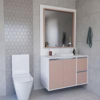 Conjunto Gabinete E Espelheira Plena Elegance 120cm Branco Salmão - 1