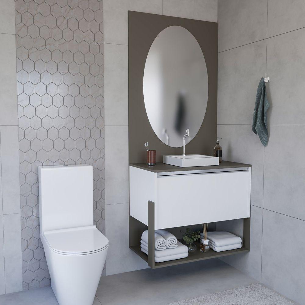 Conjunto Gabinete E Espelheira Plena Superior 80cm Bronze Branco - 1