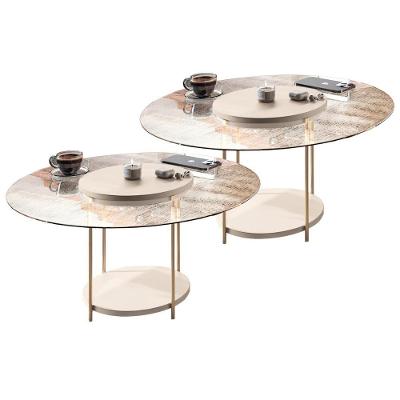 Kit 02 Mesas De Centro Para Sala Redonda Tampo Vidro Pés Aço Allure B01 Off White - Lyam Decor