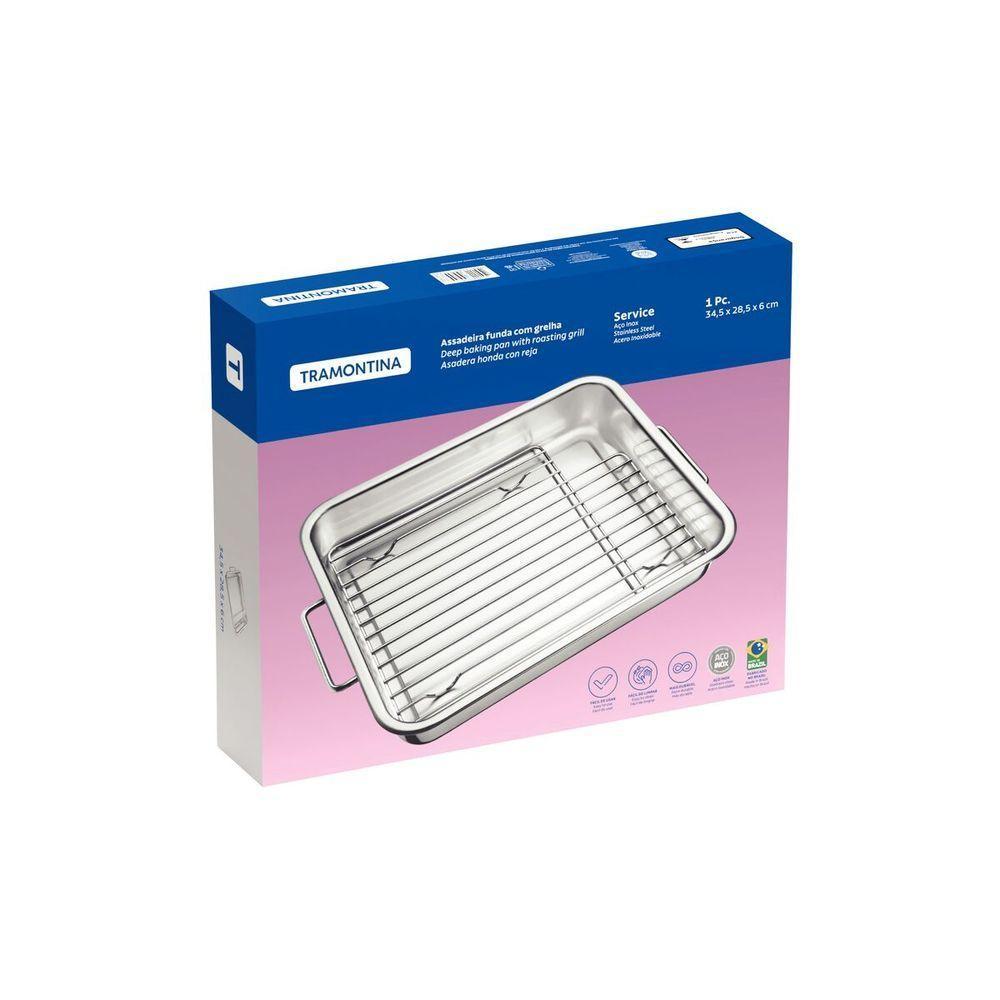 Assadeira Tramontina Service Em Aço Inox Com Grelha 34 X 28 Cm 4,6 L - 5