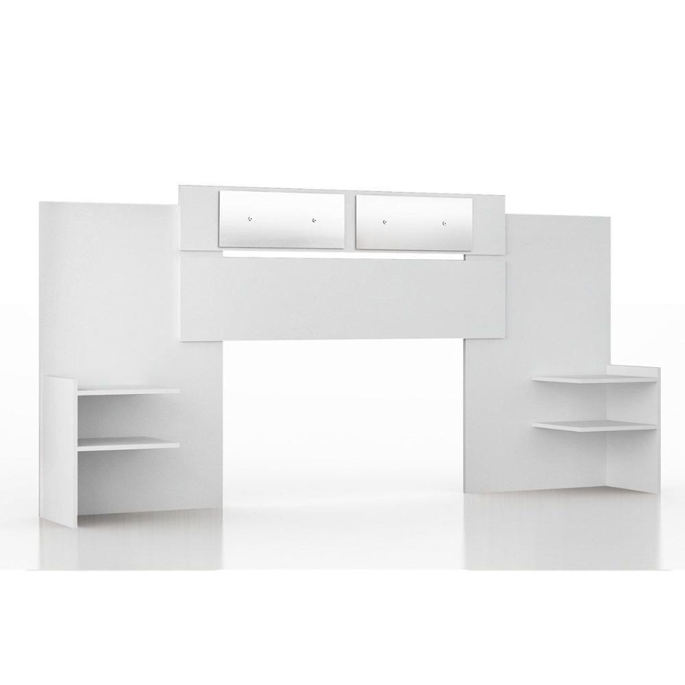 Cabeceira Cama Box Madeirado Solteiro/Casal/Queen Mila Extensível c/ Espelho Branco - Panan - 1