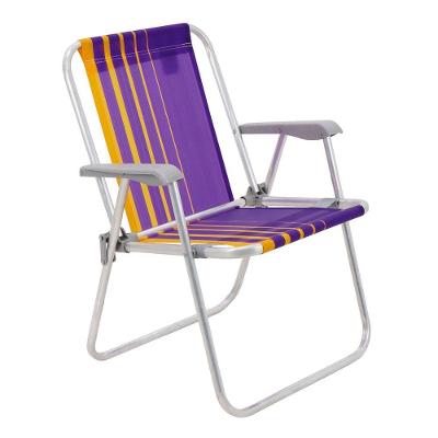 Cadeira de Praia Samoa Alta em Alumínio Assento Roxo e Amarelo Tramontina