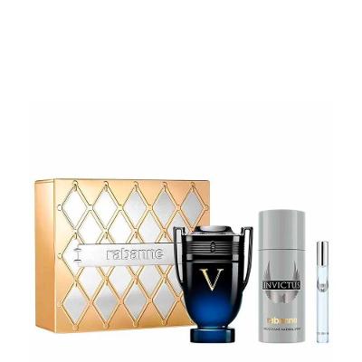 Kit Rabanne Invictus Victory Elixir Edp- Perfume Masculino 100ml + Deodorant Spray 150ml + Travel Size 10ml