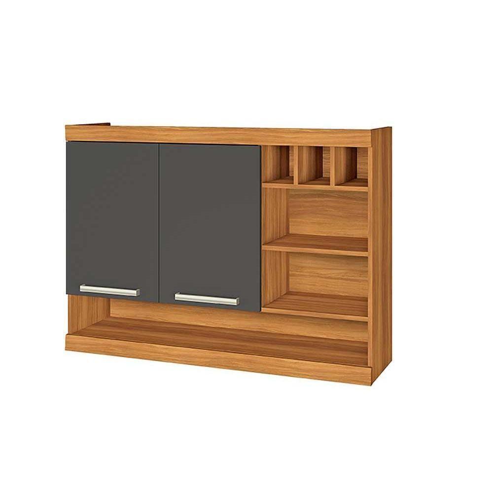 Armário Aéreo Cozinha Modulado  Burguesa 2 Portas c/ Adega Freijo/Grafite - Nesher - 1