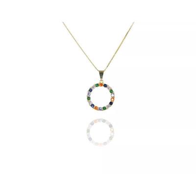 Colar Pingente Circulo De Zirconia Colorida Folheado A Ouro 18k