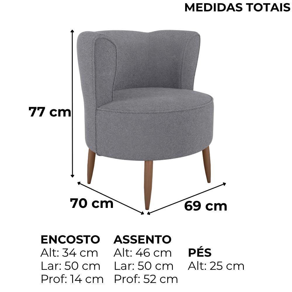 Poltrona Decorativa Pes Palito Savana Boucle Milani Store Cinza - 3