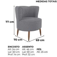 Poltrona Decorativa Pes Palito Savana Boucle Milani Store Cinza - 3