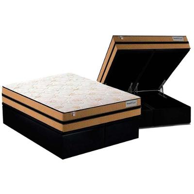 Conjunto Box Baú Queen: Colchão Molas Plumatex Masterpocket Ensacadas Smart Milano + Base Crc Suede Black(158x198)