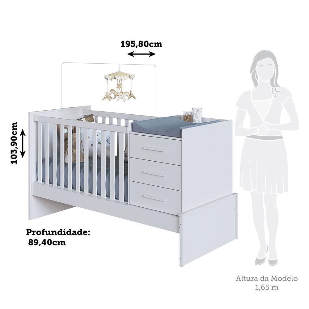Berço Multifuncional Beni 4 Em 1 Branco Brilho Com 3 Gavetas E Colchão Baby Physical - Móveis Peroba - 5