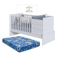 Berço Multifuncional Beni 4 Em 1 Branco Brilho Com 3 Gavetas E Colchão Baby Physical - Móveis Peroba - 1